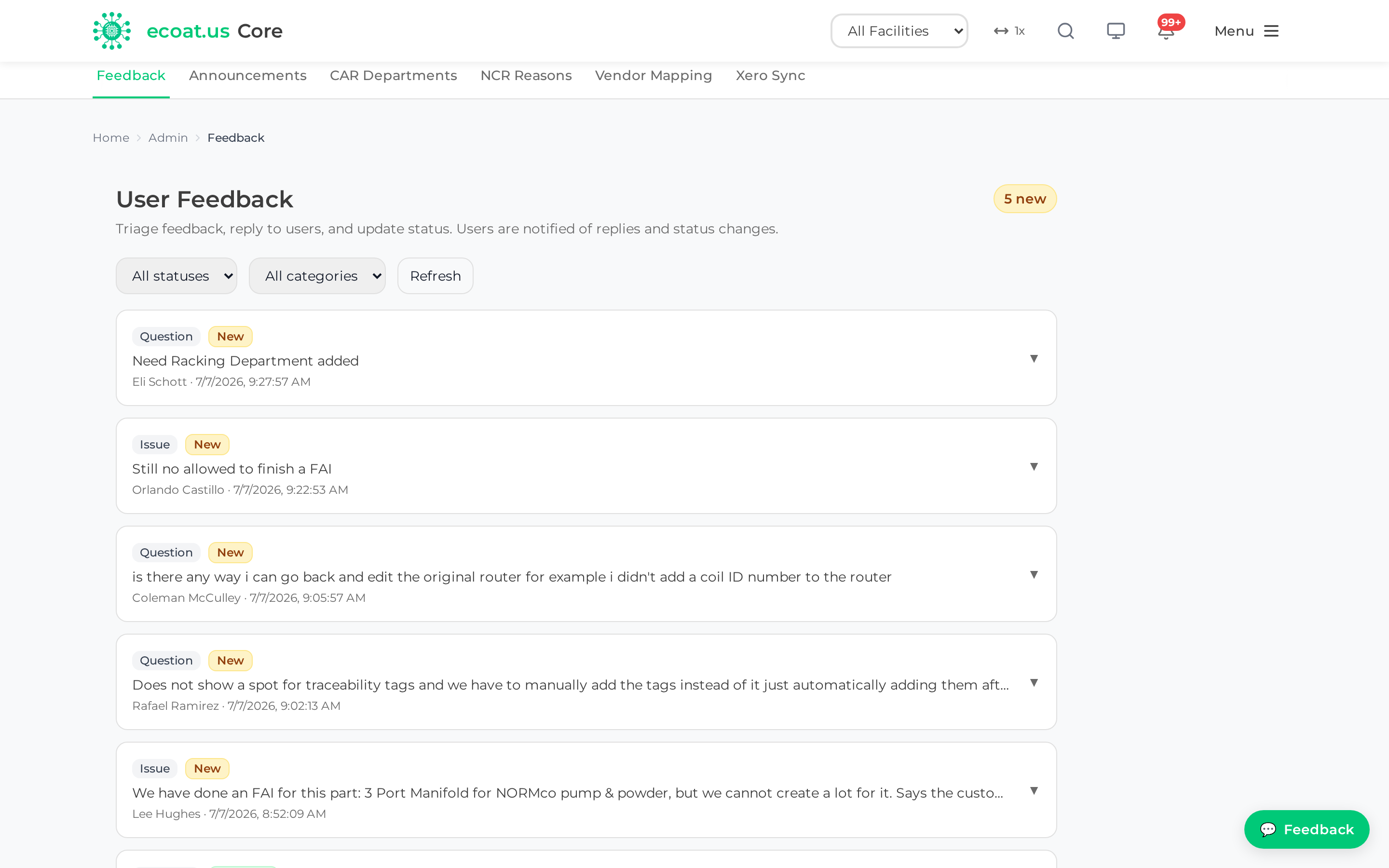 My Feedback showing a reply thread