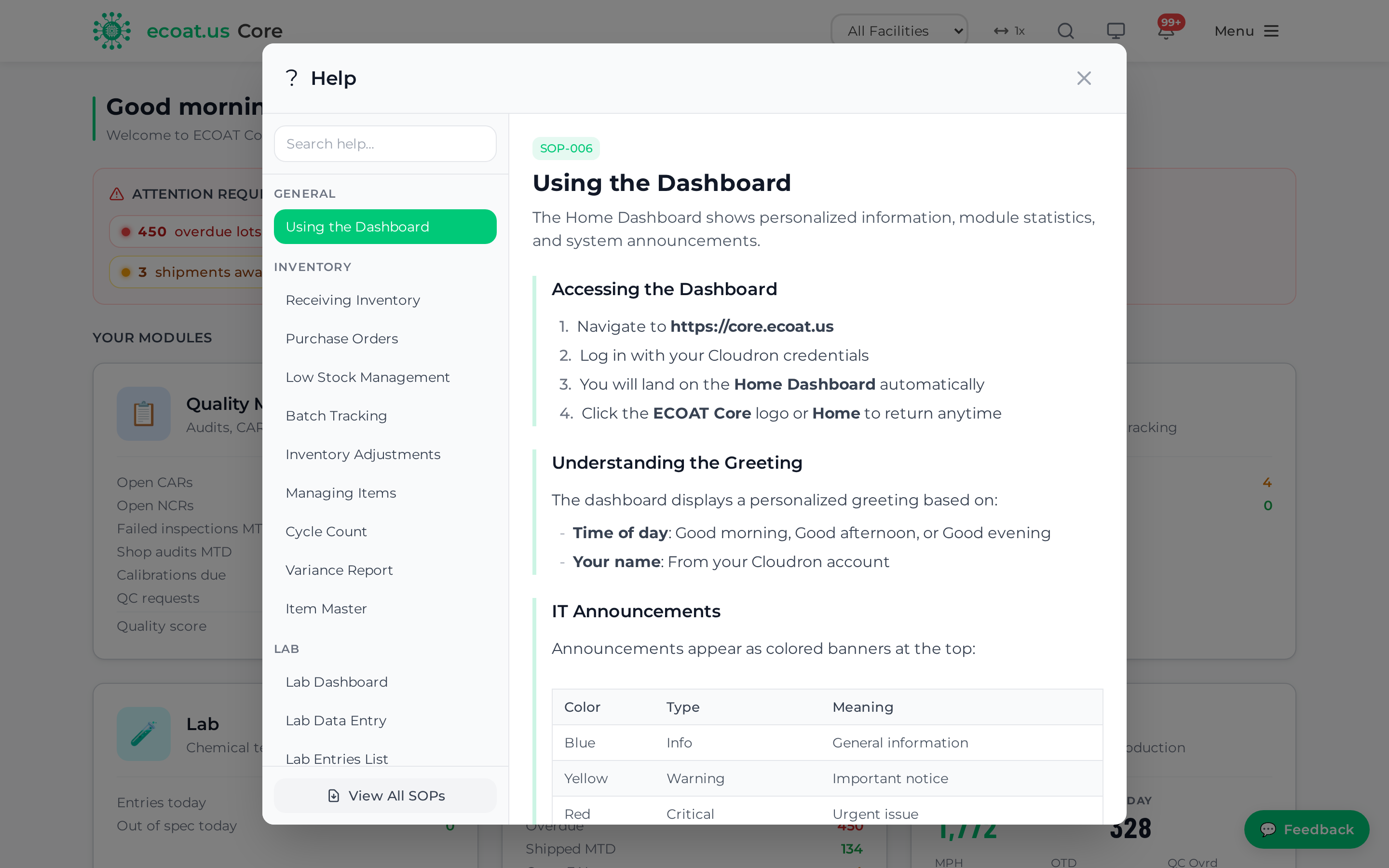 The in-app Help window