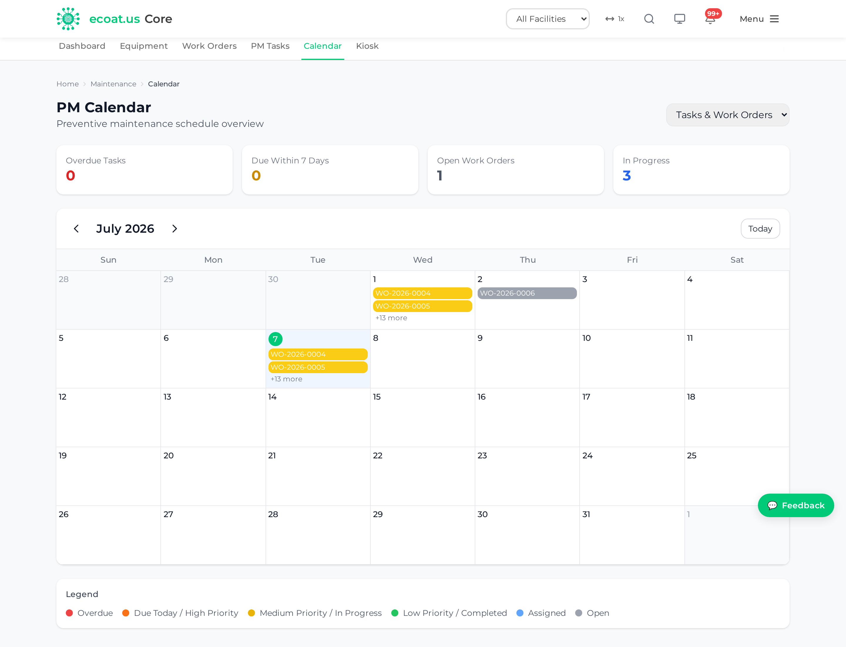 PM calendar with colour-coded tasks