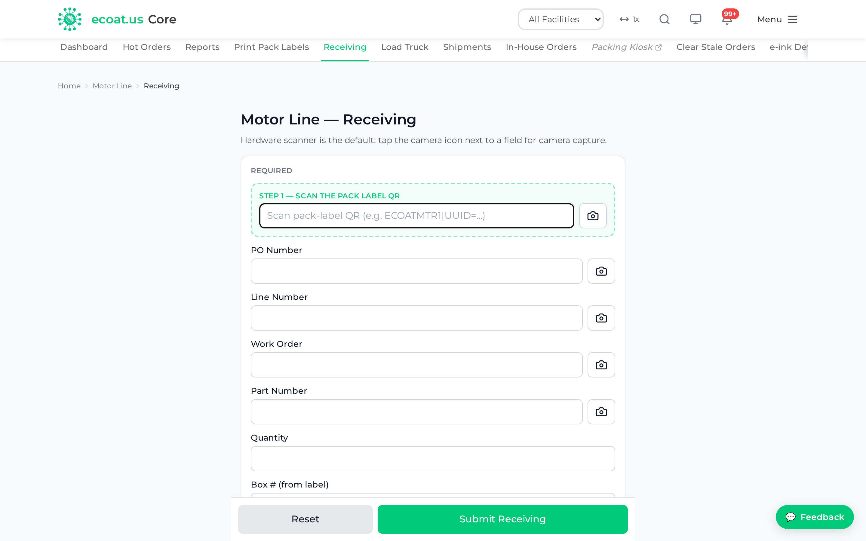 Motor Line Receiving form