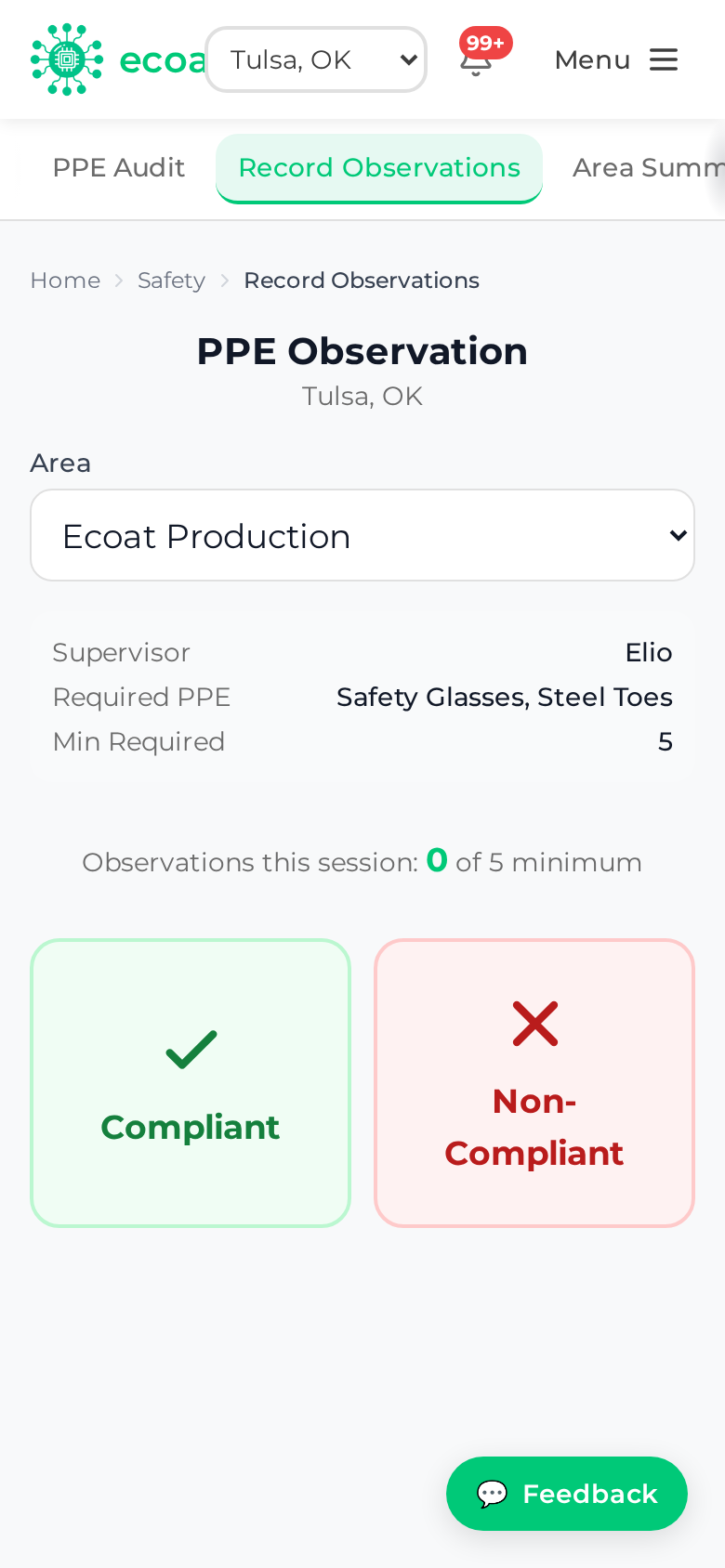 Recording a PPE observation on a phone